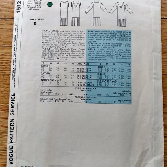 Vintage Vogue Flapper Dress Sewing Pattern Size 8 Kasper 1512 UNCUT - Picture 4 of 13